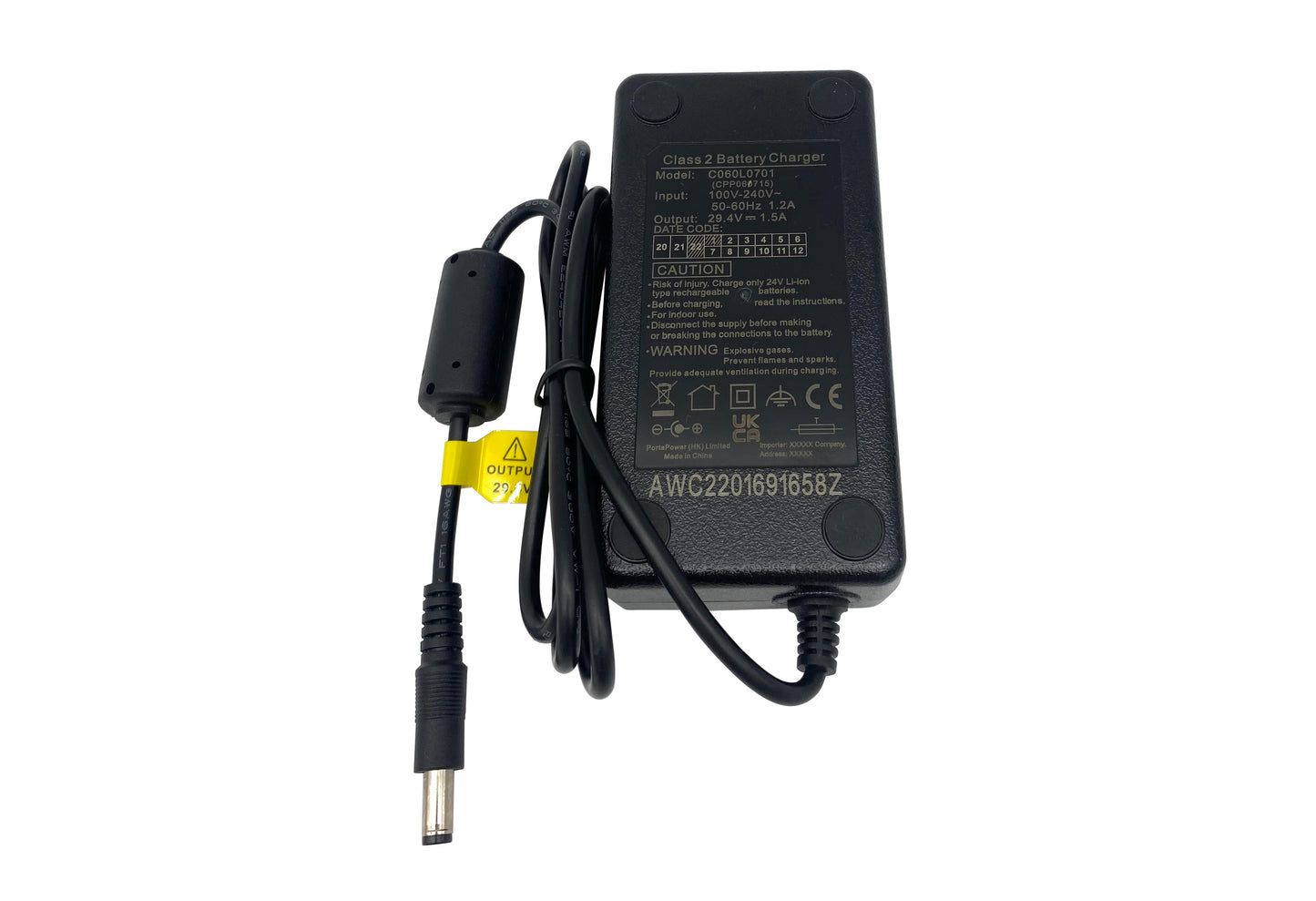 High-quality e-bike charger 24V 1.5A for batteries from Phylion (DC 5.5×2.5mm) - PowerSmart