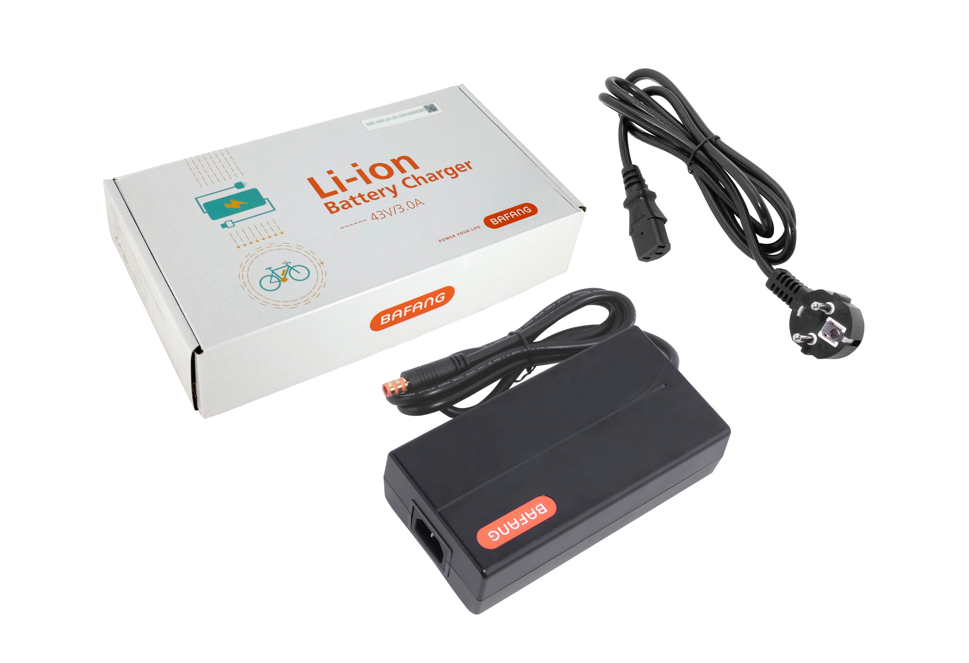 Original 49.2V/2A Bafang charger suitable for Bafang e-bike battery, with orange Bafang barrel connector - PowerSmart