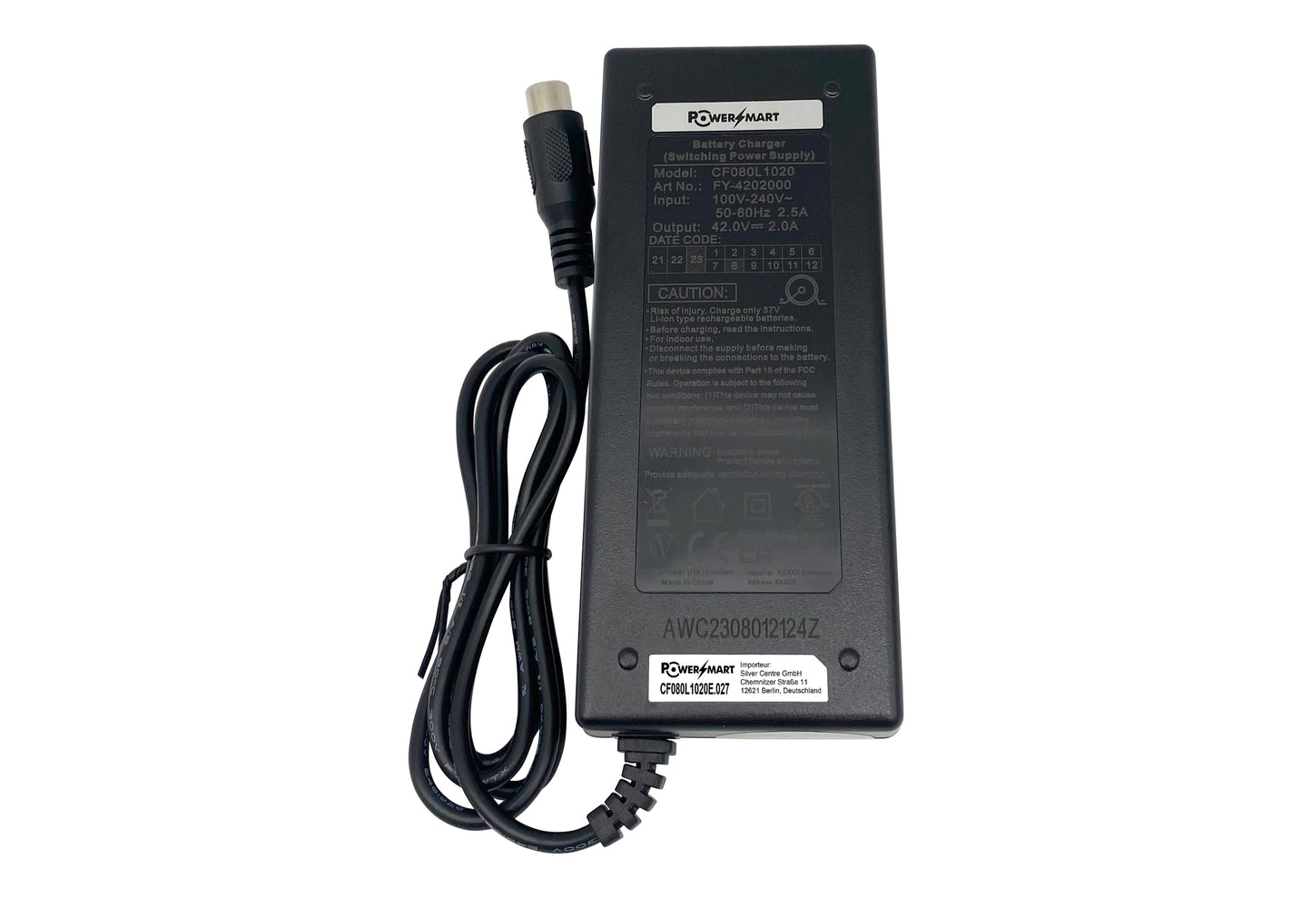 Charger for Wayscrall ebike batteries 36V / 2A (Lotus/RCA plug) - PowerSmart