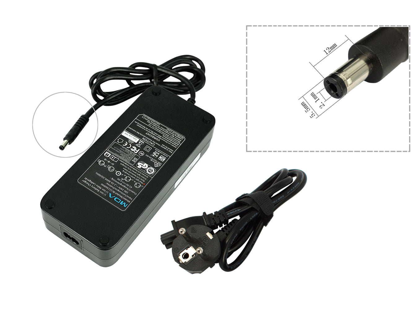 High-quality e-bike charger 36V 4A for batteries from Telefunken, Phylion, Trio, TNLi and much more (DC 5.5x2.1mm) - PowerSmart